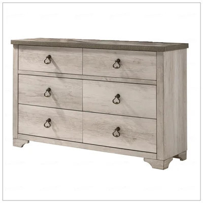 Cottage Style Distressed 6 Drawer Dresser Driftwood  Contrasting Weathered  Top Traditional Ring Pull Hardware Wooden | Wayfair North America