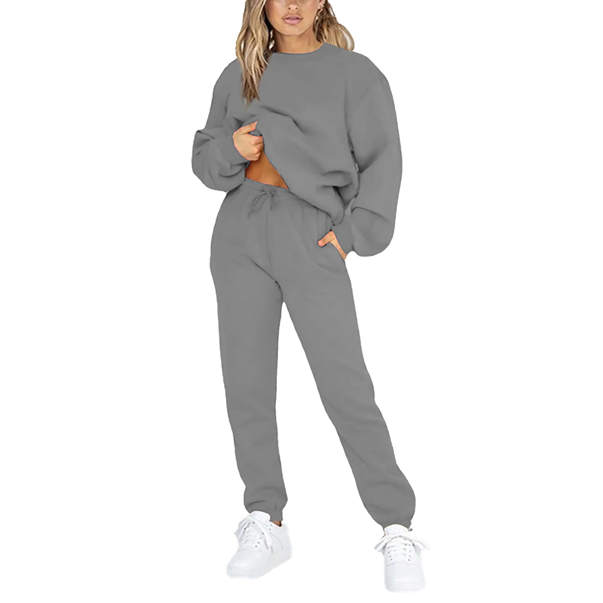 Capreze Long Sleeve Sweatsuits For Womens Solid Color Casual Lounge Sets Long Sleeve Activewear J... | Walmart (US)