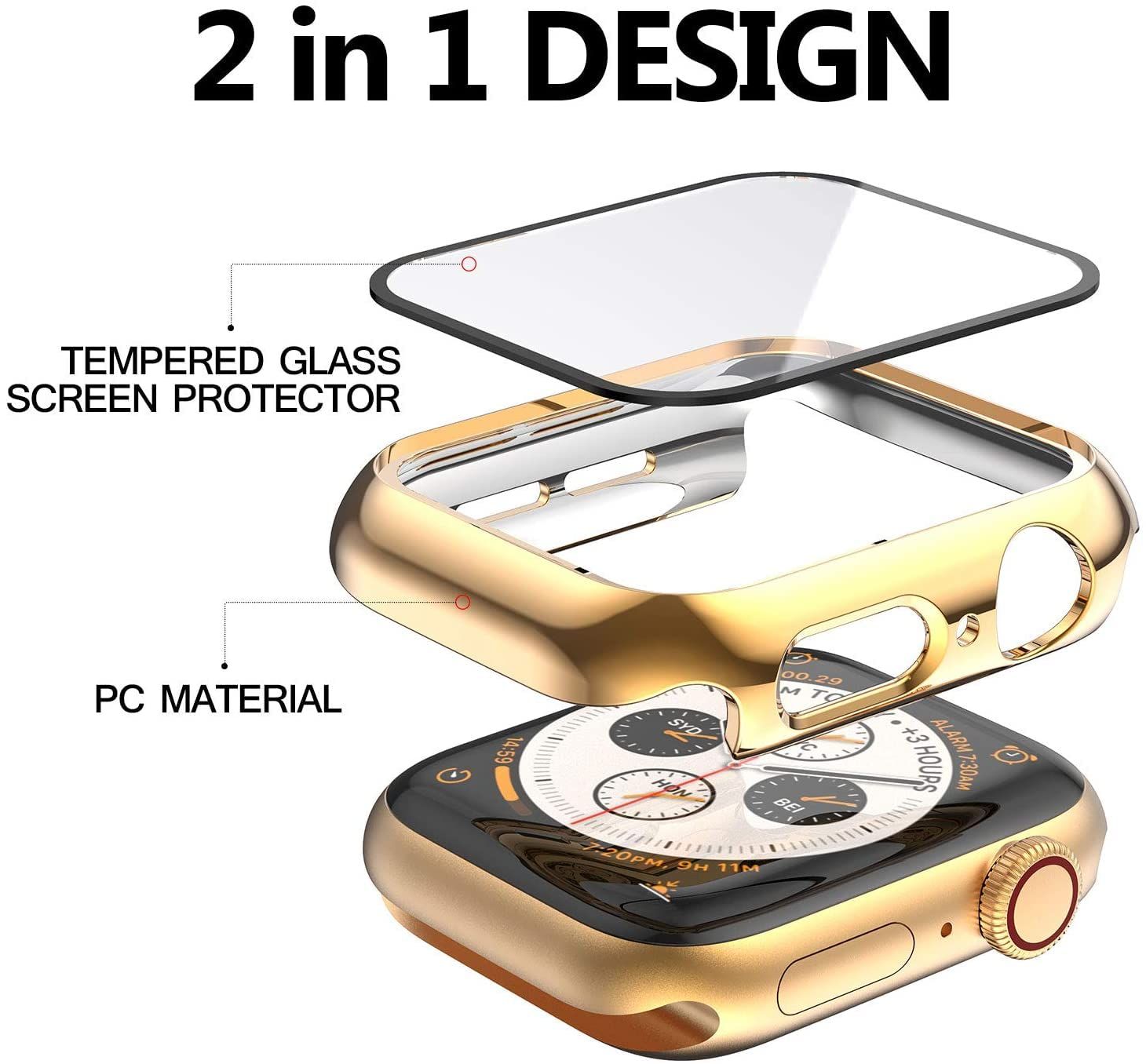 HANKN 40mm Case Compatible with Apple Watch Series 4 5 6 Se 40mm Tempered Glass Screen Protector Case, Full Coverage Shockproof Iwatch Bumper Cover (40mm, Gold) | Amazon (US)