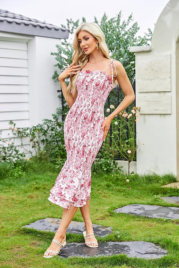 GRACE KARIN Women's 2024 Maternity Summer Floral Smocked Sundress Midi Bodycon Sleeveless Ruffle ... | Amazon (US)