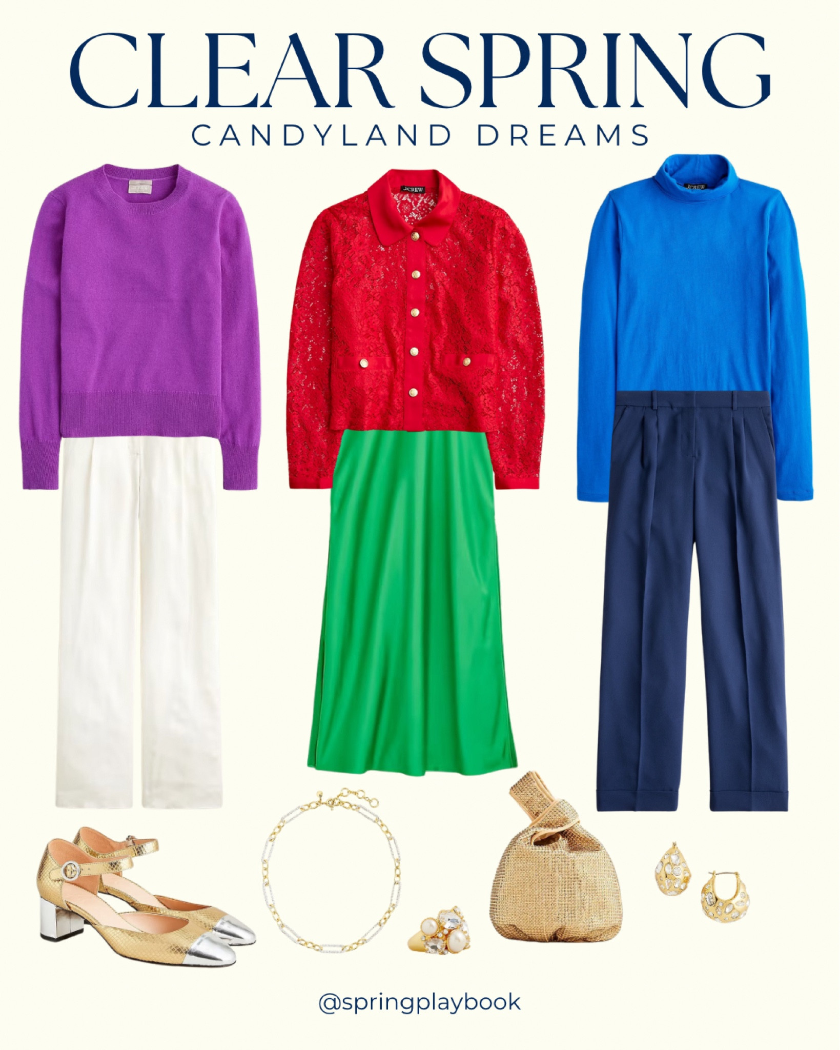 J.Crew Clear Spring looks with satin skirts, Bright Navy pants, lace tops, vibrant purple, and two-tone accessories. 

#createdcolorful #createdcolorfulspring #hocspring #tcispring #pcaspring #lightspring #warmsptring #truespring #brightspring #clearspring #paintboxspring #bluespring

#LTKHoliday #LTKsalealert #LTKworkwear