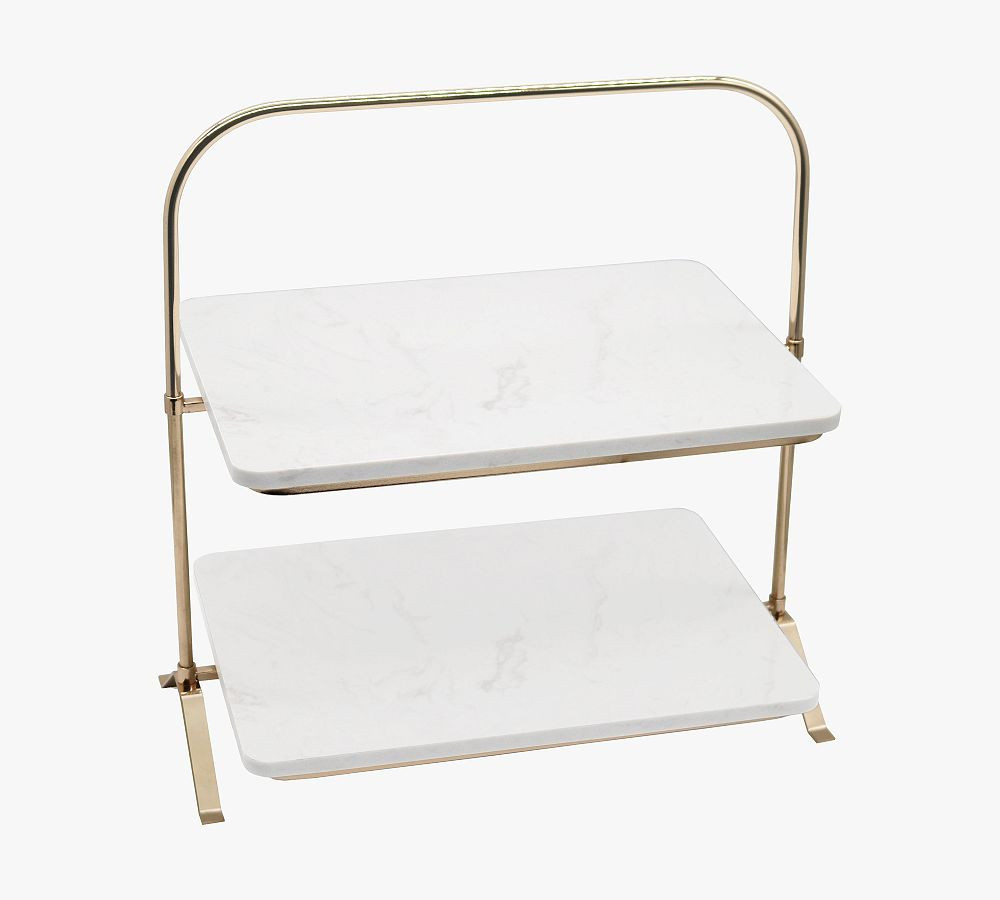 Two Tiered Marble Server with Brass Frame | Pottery Barn (US)