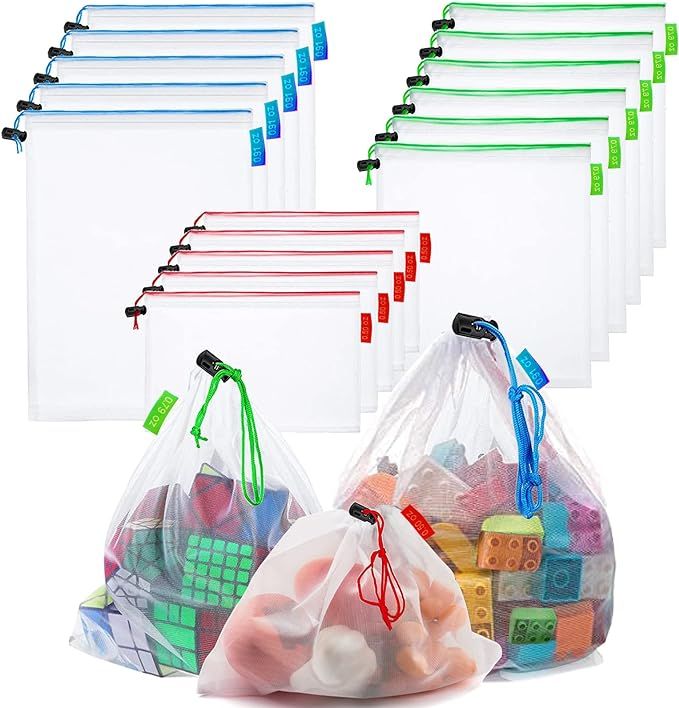 16 Pcs Mesh Small Toy Bags for Storage, 3 Sizes Reusable Mesh Drawstring Produce Bags Puzzle Bag ... | Amazon (US)