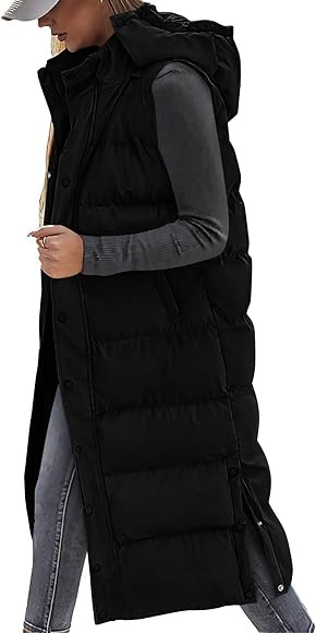 BTFBM Long Puffer Vest Women Quilted Hooded Button Down Zip Up Sleeveless Vests Outerwear Padded ... | Amazon (US)