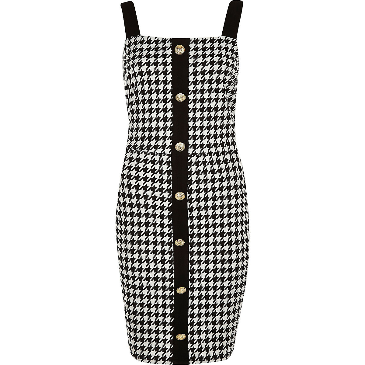 Black dogtooth check pinafore dress | River Island (UK & IE)