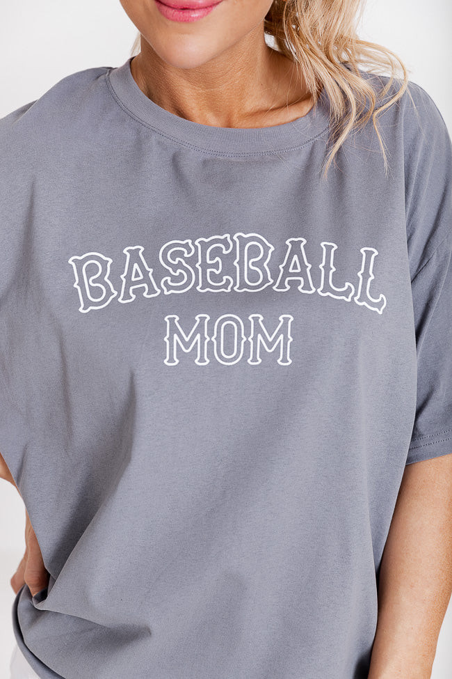 Baseball Mom Grey Oversized Graphic Tee | Pink Lily
