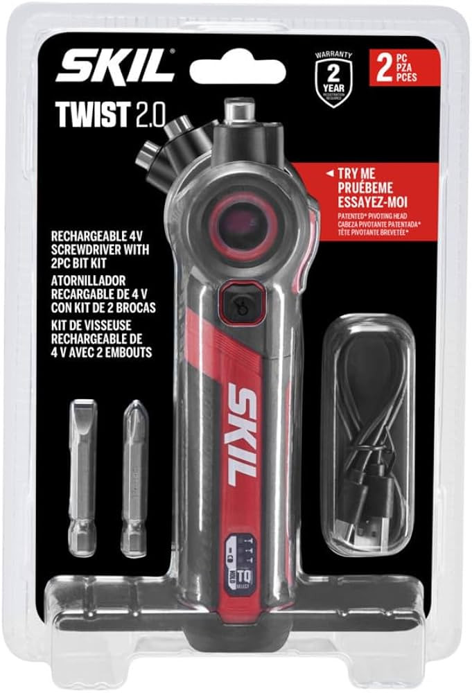 SKIL Twist 2.0 Rechargeable 4V Screwdriver with Pivoting Head, Torque Setting, USB-C Charging Cab... | Amazon (US)
