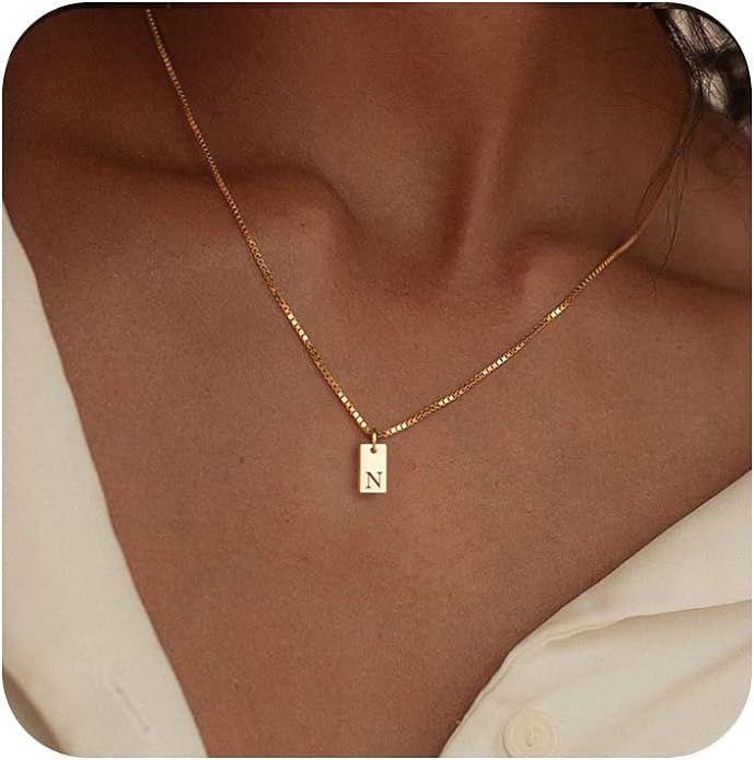 Initial Necklaces for Women 14K Gold Plated Letter Necklace Dainty Gold Name Necklace Personalize... | Amazon (US)