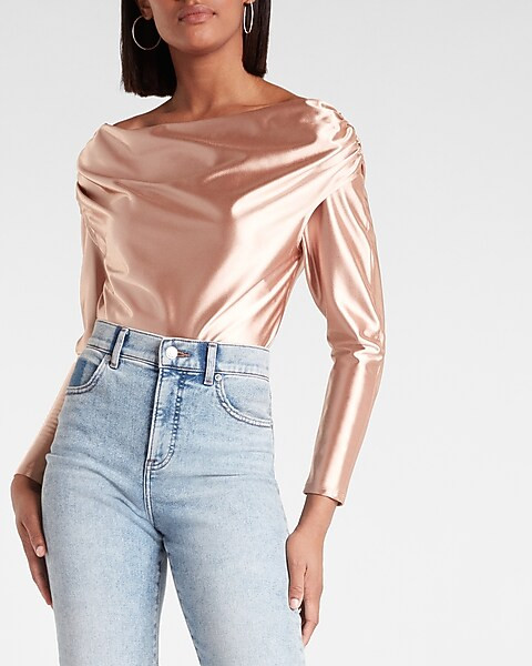 Satin Draped Shoulder Top | Express
