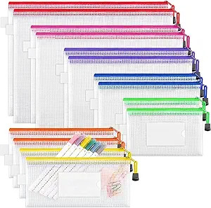 JARLINK 14 Pcs 6 Sizes Mesh Zipper Pouch, Waterproof Zipper Bags with Label Pocket, 7 Colors, Mul... | Amazon (US)