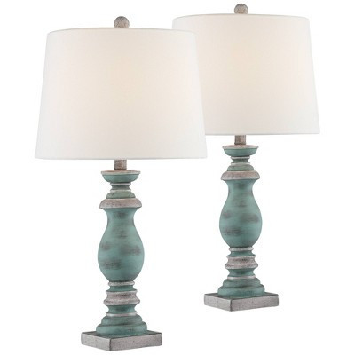 Regency Hill Patsy Country Cottage Table Lamps 26 1/2" High Set of 2 Blue Gray Washed Fabric Drum Shade for Bedroom Living Room Bedside Nightstand | Target
