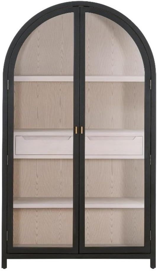 MAKLAINE Transitional Display Cabinet, Solid Birch Wood Frame, Natural Oak Veneer, Black Finish, ... | Amazon (US)