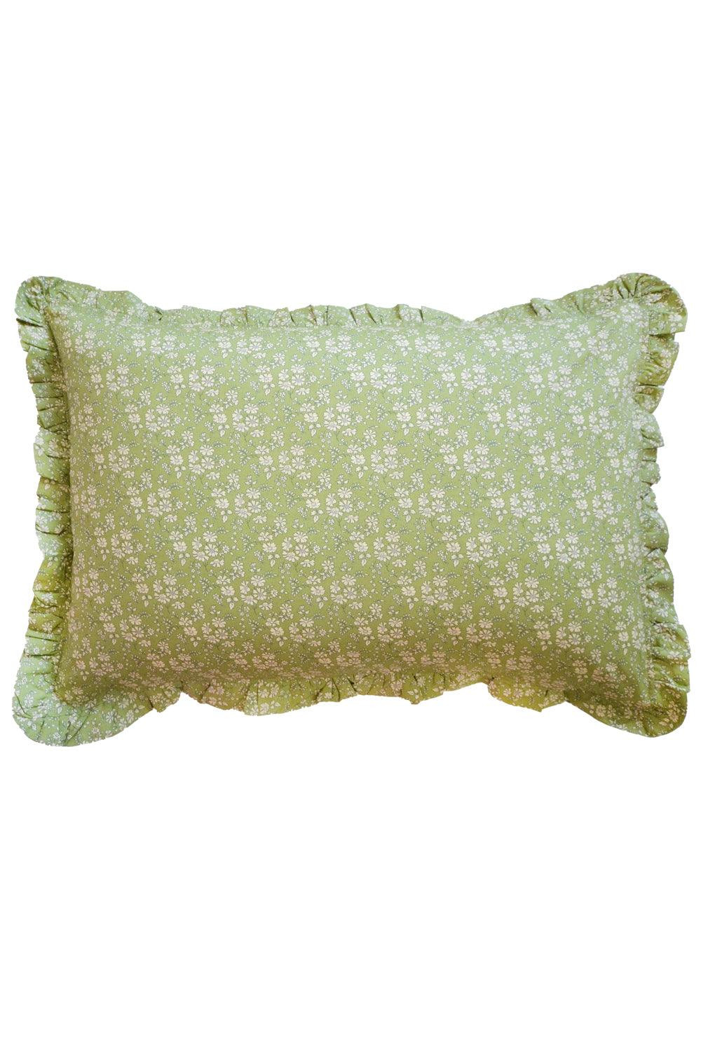 Gathered Edge Pillowcase Made With Liberty Fabric in Capel Pistachio | Over The Moon