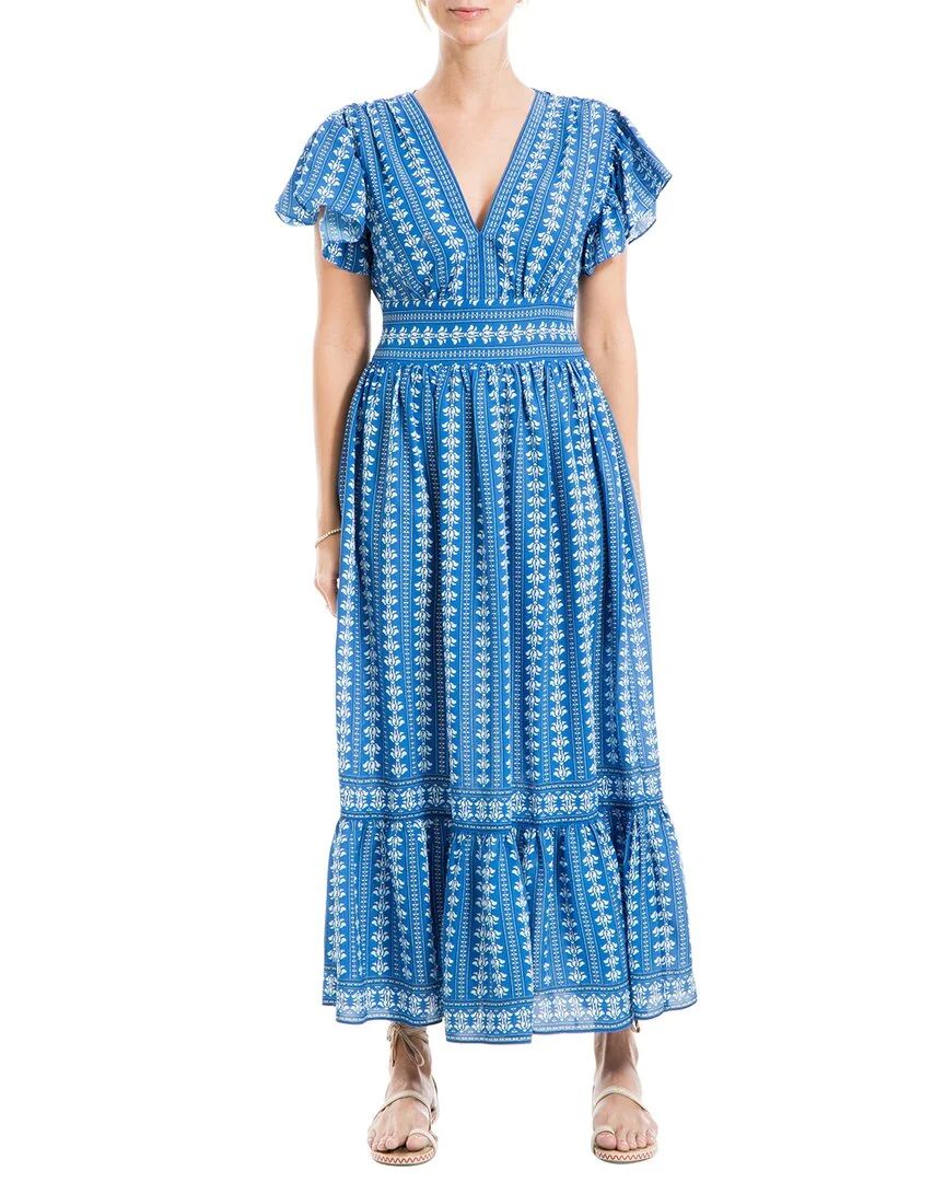 Max Studio womens  Flutter Sleeve V-Neck Tiered Maxi Dress, XS | Walmart (US)