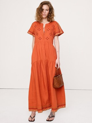 Embroidered Linen Tiered Maxi Dress | Banana Republic (US)