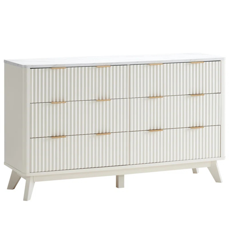 Sladen Fluted Design 6-Drawers Dresser Organizer, Wood Wide Chest of Drawers | Wayfair North America