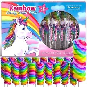 Unicorn Candy Lollipops Individually Wrapped Bulk 20pk| Swirl Lollipop Rainbow Candy , Unicorn Pa... | Amazon (US)