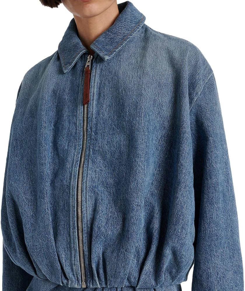 Women's Denim Bomber Jacket Zip Up Draped Loose Fit Collared Casual Lightweight Trendy Jean Jacke... | Amazon (US)