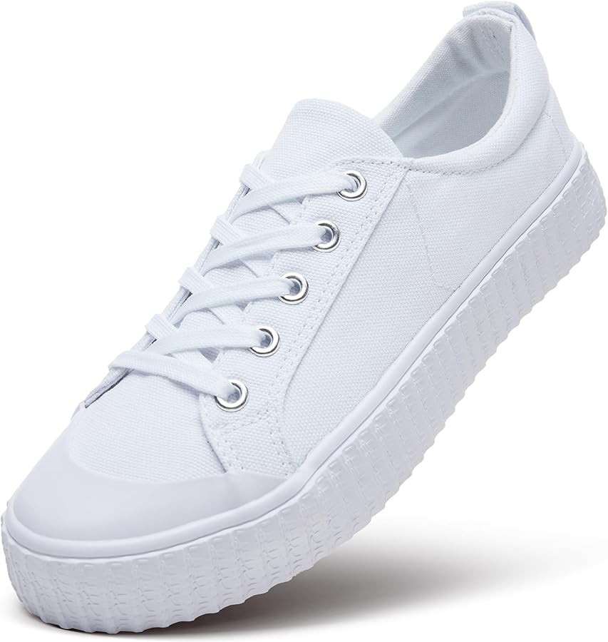 Womens White Canvas Shoes,Low Top Canvas Sneakers for women,Casual Tennis Shoes | Amazon (US)