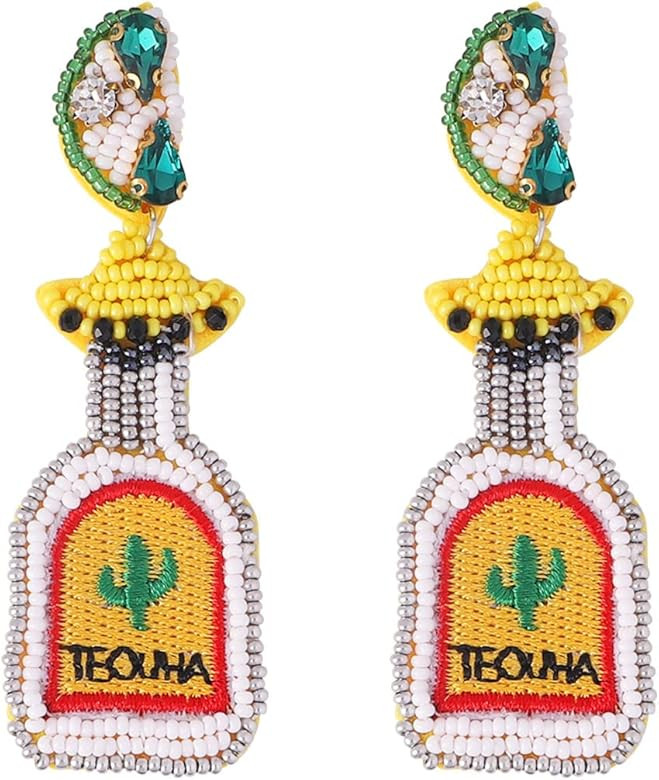 Tequila Earrings for Women - Beaded Colorful Bottle Dangle Earrings | Amazon (US)