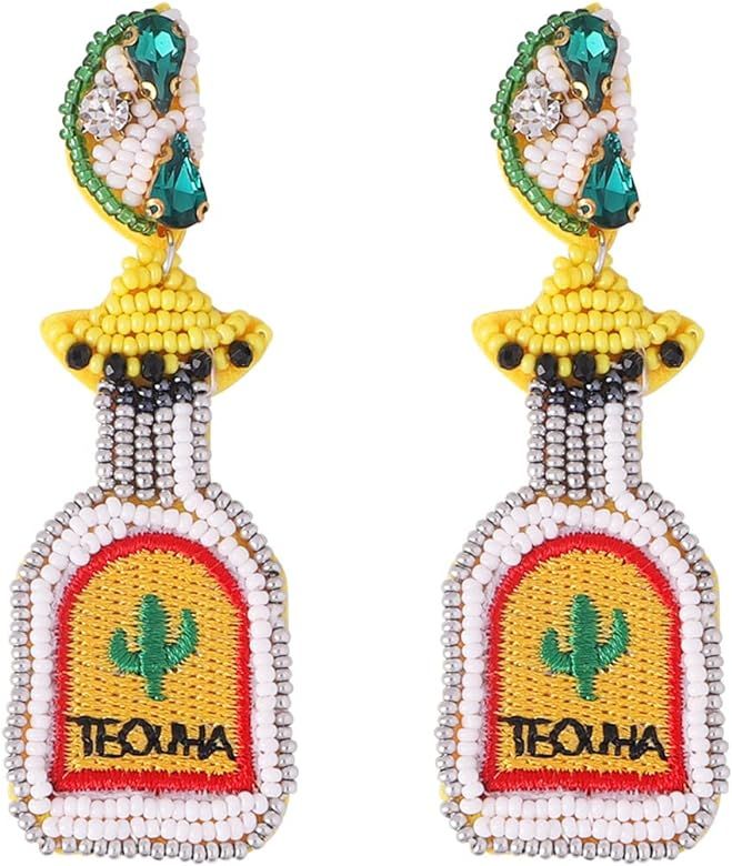 Tequila Earrings for Women - Beaded Colorful Bottle Dangle Earrings | Amazon (US)