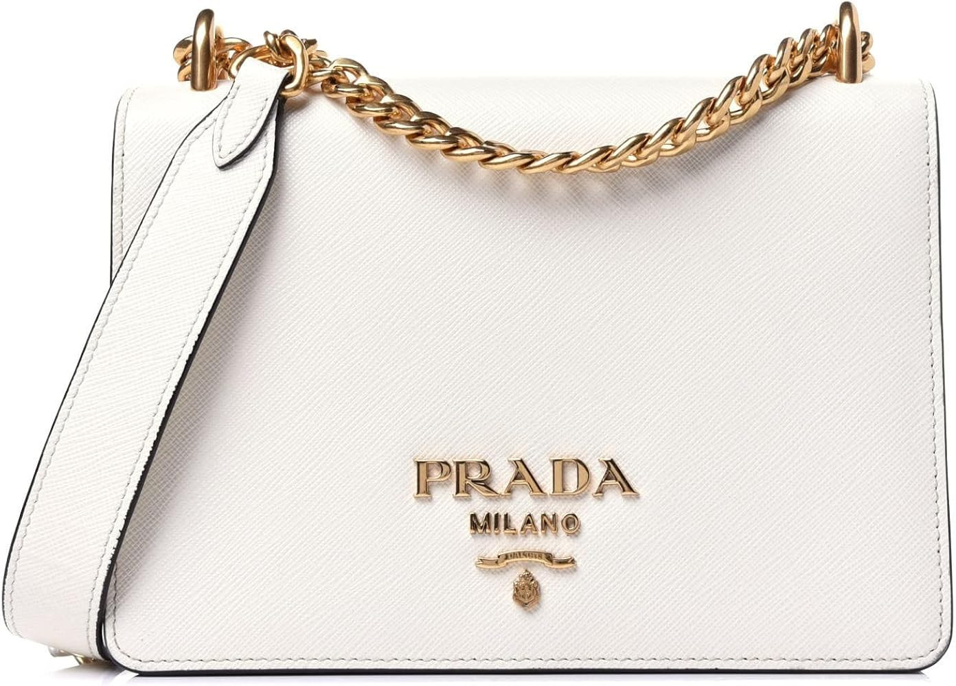 Prada Bianco White Black Saffiano Leather Chain Crossbody Bag 1BD133 | Amazon (US)