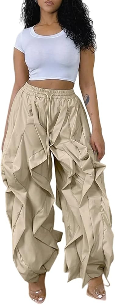 knowfashionstyle Cargo Pants for Women Baggy Loose Fit Y2K Casual Pant Drawstring Wide Leg Street... | Amazon (US)