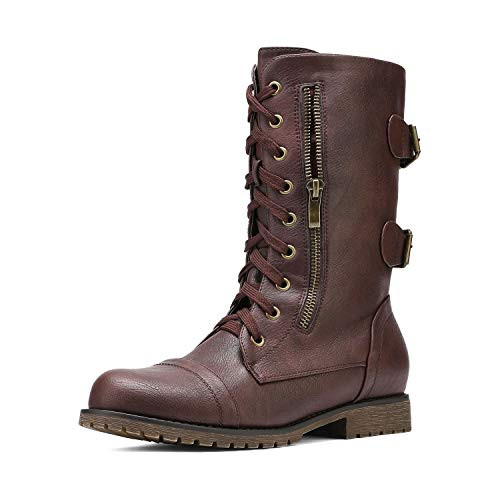 DREAM PAIRS Women's Mid Calf Built-in Wallet Pocket Lace up Military Combat Boots | Amazon (US)