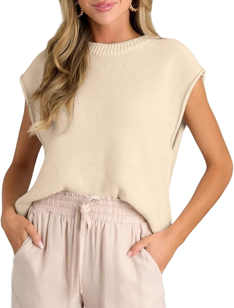 Neweek Women's Cap Sleeve Sweater Vest Crew Neck Sleeveless Business Casual Knit Tops Fall Clothe... | Amazon (US)