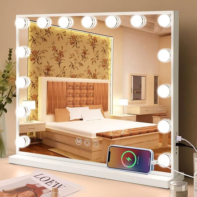 Fenair Vanity Mirror with Lights 22.8"x 18.1" Makeup Mirror with Lights and 15 Dimmable Bulbs,3 C... | Amazon (US)