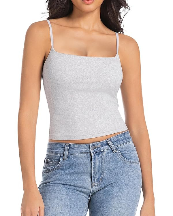 Camisole Tops for Women Sleeveless Adjustable Spaghetti Strap Tank Tops Y2K Basic Shirts | Amazon (US)