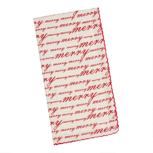 Pier Place Red and Natural Merry Script Napkins Set of 4 | World Market