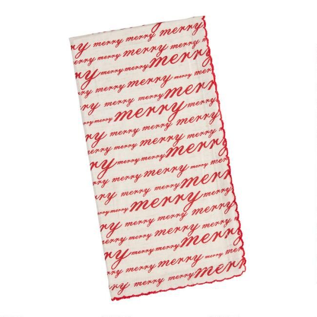 Pier Place Red and Natural Merry Script Napkins Set of 4 | World Market