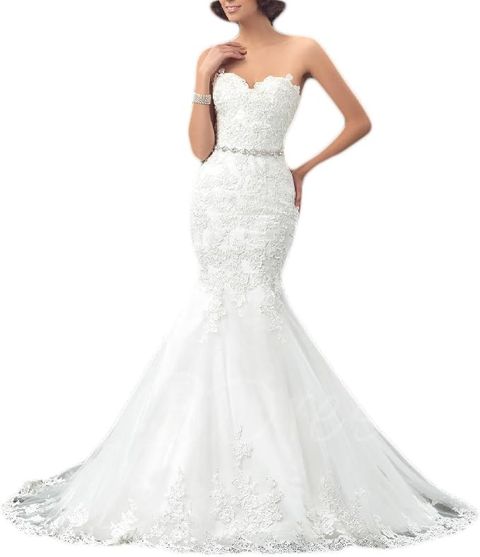 OYISHA Womens Formal Strapless Sweetheart Mermaid Wedding Dress Lace Bridal Dresses Long 2019 WD162 | Amazon (US)