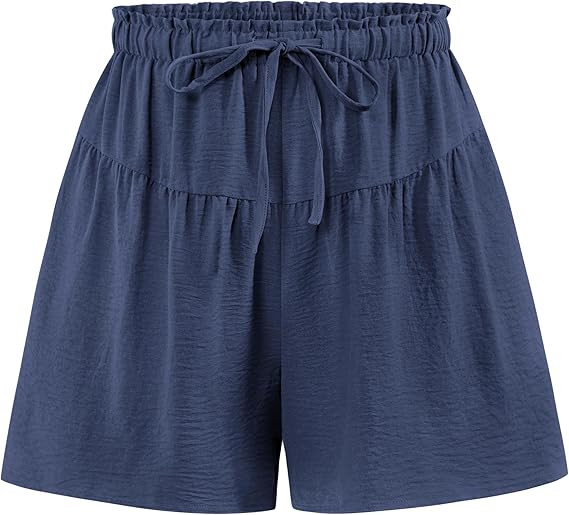 PRETTYGARDEN Womens Shorts 2025 Summer Drawstring Ruffle Elastic High Waist Solid Color Casual Be... | Amazon (US)
