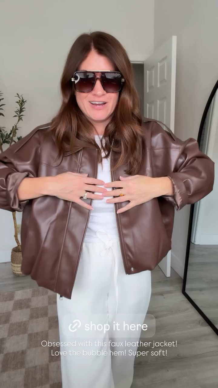 Obsessed with this faux leather jacket! Love the bubble hem! Super soft!