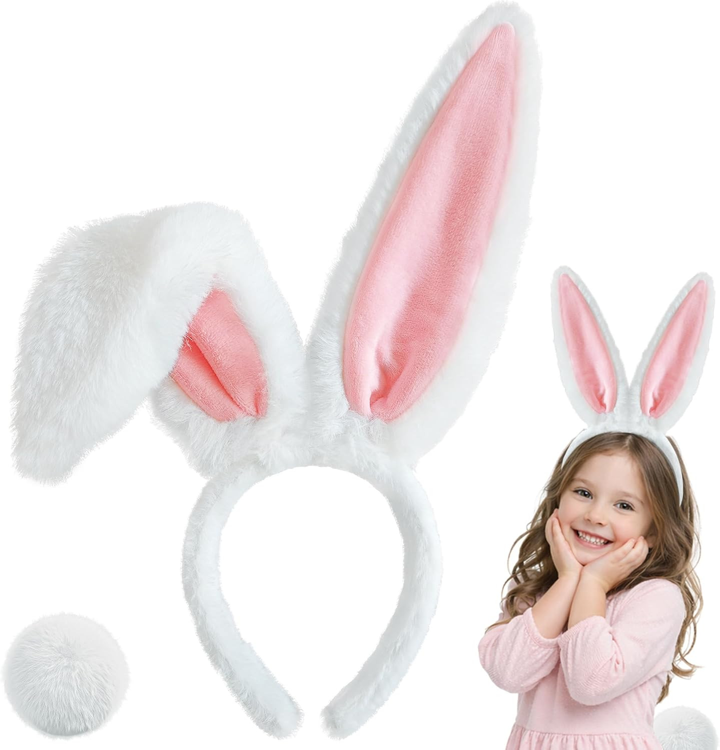 D-Fokes Easter Bunny Ears Headband and Bunny Tail, Bendable White Bunny Ears, Rabbit Ears Headband for Easter Party Cosplay | Amazon (US)