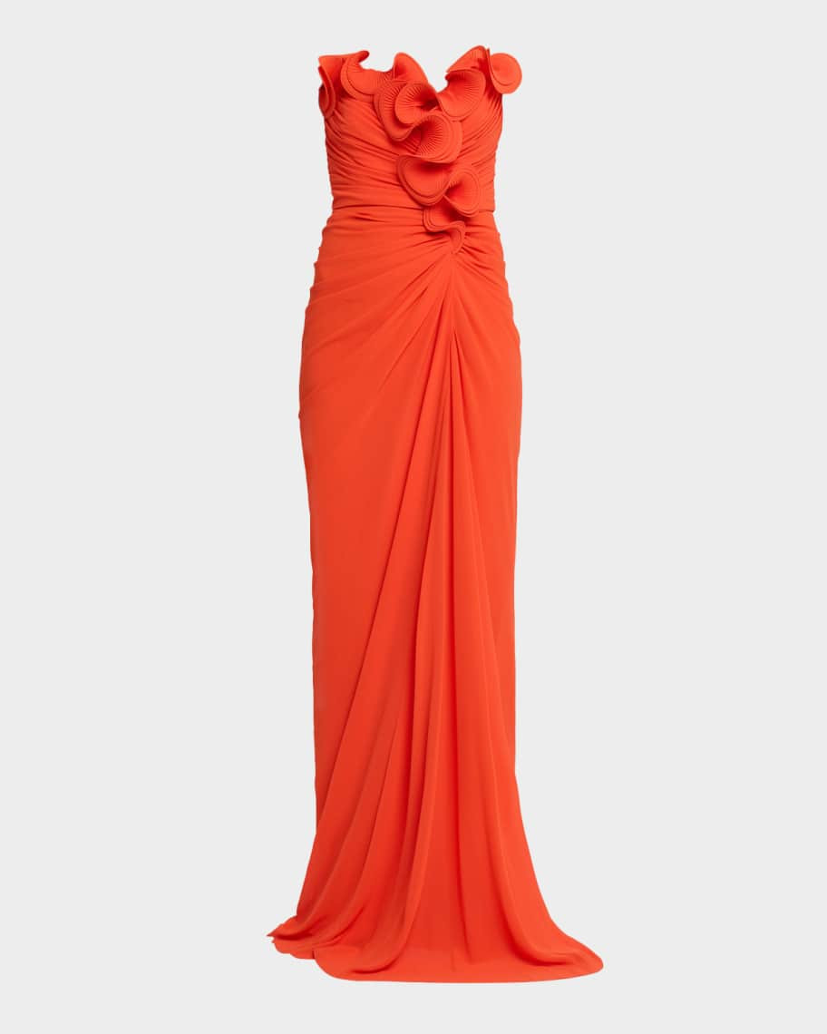 Badgley Mischka Strapless Ruched Georgette Gown | Neiman Marcus