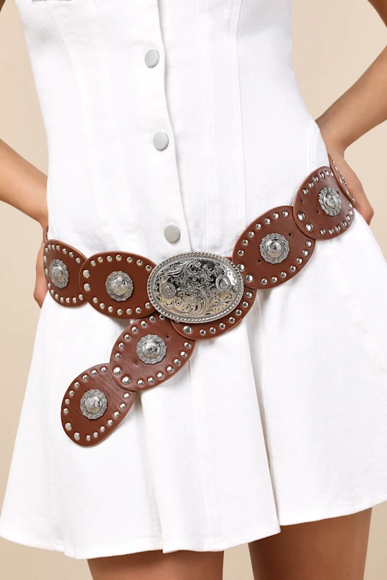 Leota Brown Studded Disc Belt | Lulus