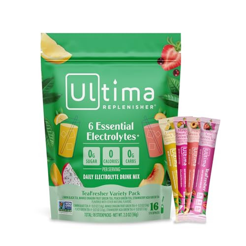 Ultima Replenisher Electrolyte Powder & Instant Tea Drink Mix – TeaFresher Variety, 16 Stickpacks – Sugar Free Electrolytes Hydration Packets with Fruit & Tea Fusions – Plant Based & Keto Friendly​ | Amazon (US)
