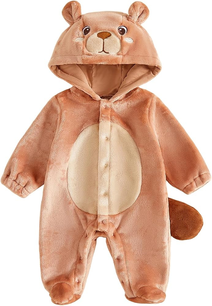Newborn Baby Reindeer Snowsuit Antlers Hooded Fleece Christmas Romper | Amazon (US)