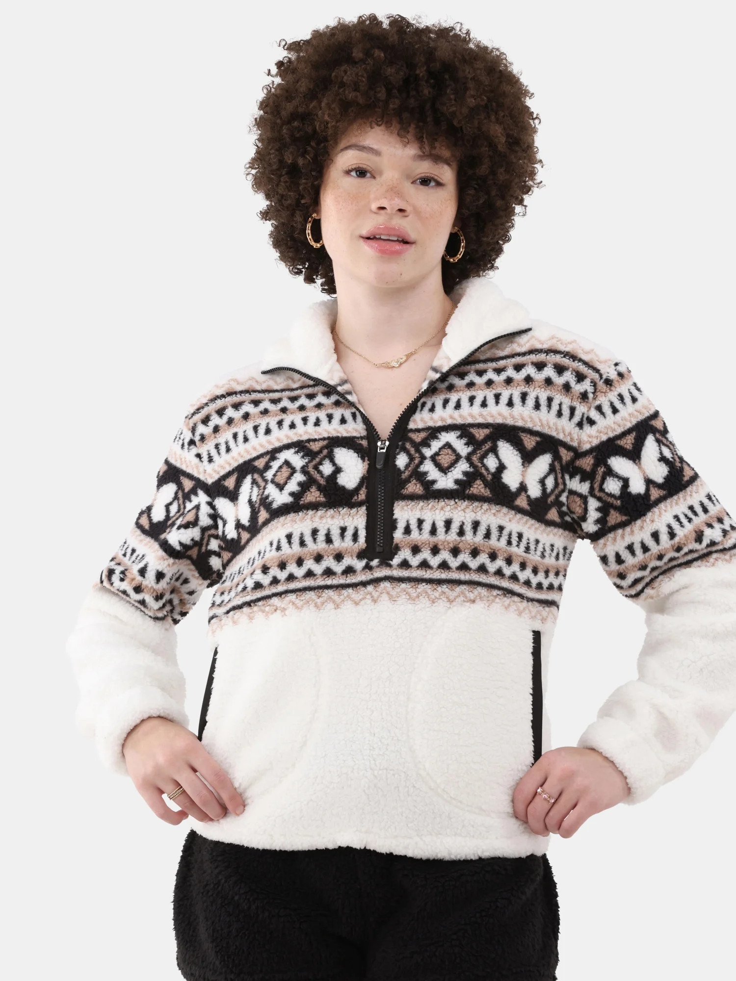 No Boundaries Half Zip Plush Pullover with Pockets, Women's and Women's Plus | Walmart (US)