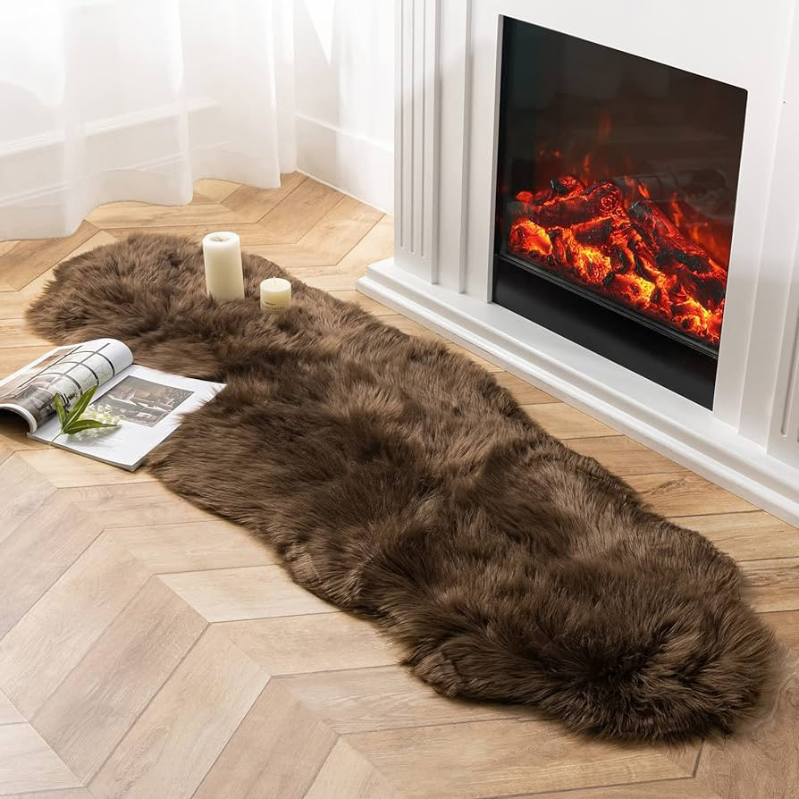 Ashler Faux Fur Rug, Fluffy Shaggy Area Rug Ultra Soft 2 x 6 Feet Sheepskin Fur Rug, Dark Coffee ... | Amazon (US)