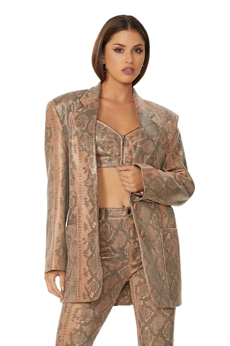 Agnes Oversized Blazer - Tan Brown Snake | ShopAFRM