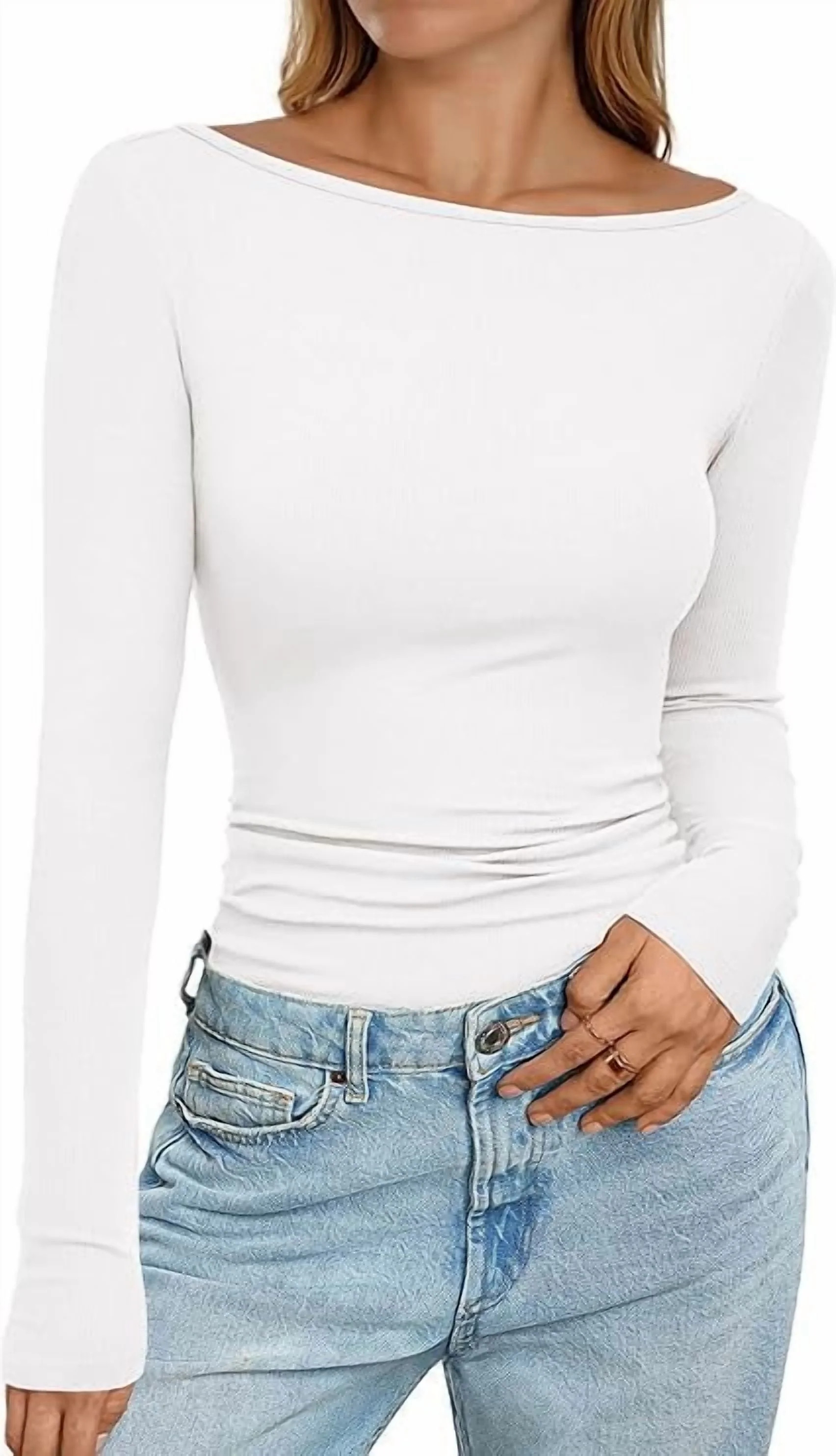 PRETTYGARDEN Long Sleeve Shirts for Women Fall Boat Neck Ribbed Knit Ruched Fitted Going Out Tops... | Walmart (US)