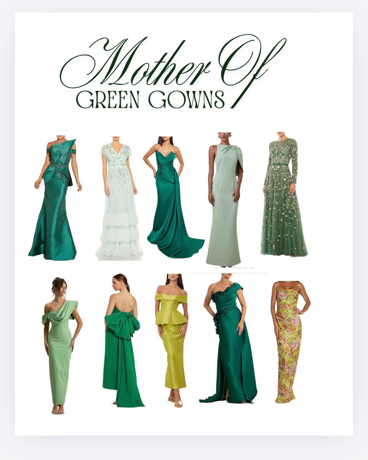 Beautiful gowns and stunning shades of green.

#LTKMidsize #LTKWedding #LTKOver40