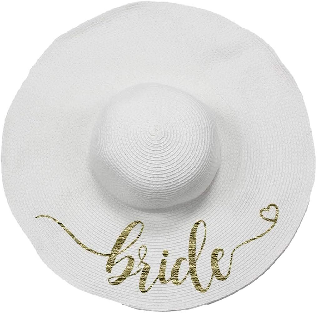 Embriodered Beach Floppy Straw Bride Hat Beach Honeymoon Floppy Brim Sun Hat for Bridal Shower Gi... | Amazon (US)
