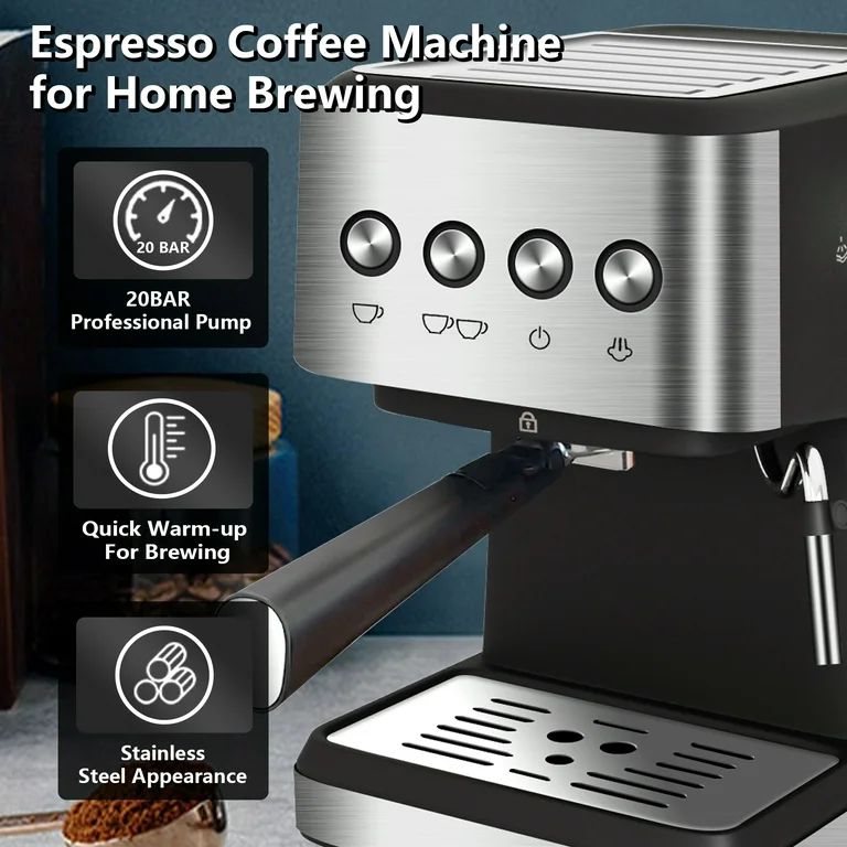 Espresso Machine 20 Bar, 1.5L Water Tank Milk Frother Steam, Stainless Steel Coffee Maker, Silver... | Walmart (US)