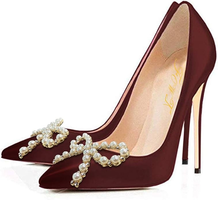 FOWT Women Pearl Bow Pumps Gradient Cap Toe Stiletto Pumps Classic Pumps Slip On Sexy Shoes Point... | Amazon (US)