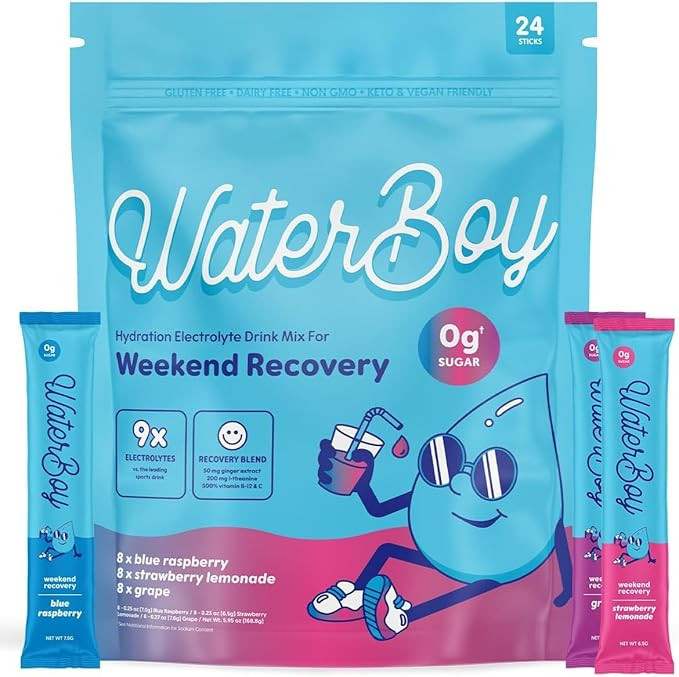 Waterboy Weekend Recovery Variety | 3,200mg Electrolyte Powder Packets | Ginger + L-Theanine + Vi... | Amazon (US)